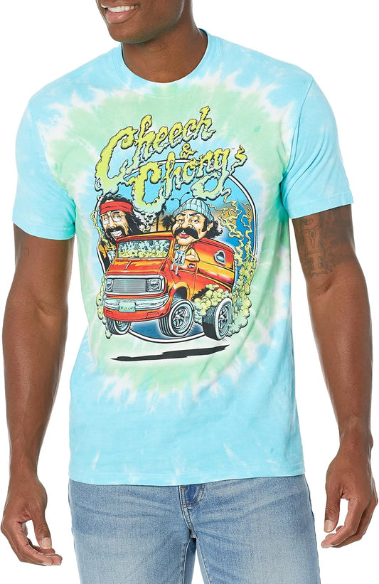 Liquid Blue Unisex Adult Standard Cheech And Chong Smokin Ride Tie Dye Short Sleeve