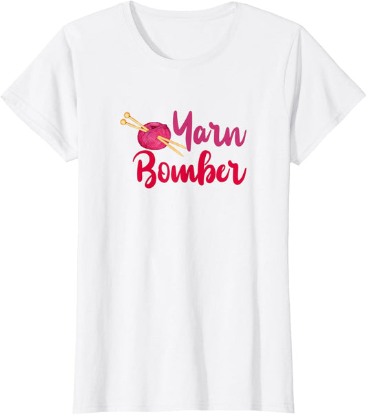 Womens Yarn Bomber with Knitting Needles in Ball of Yarn