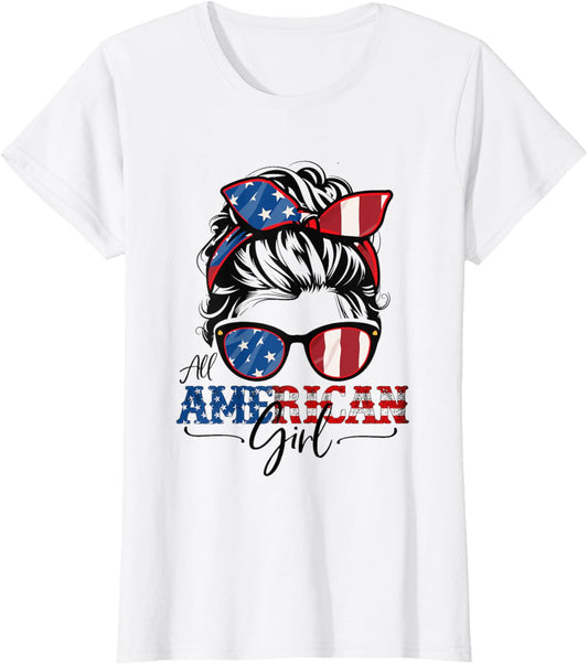 All American Girl 4Th Of July Women Messy Bun Usa Flag