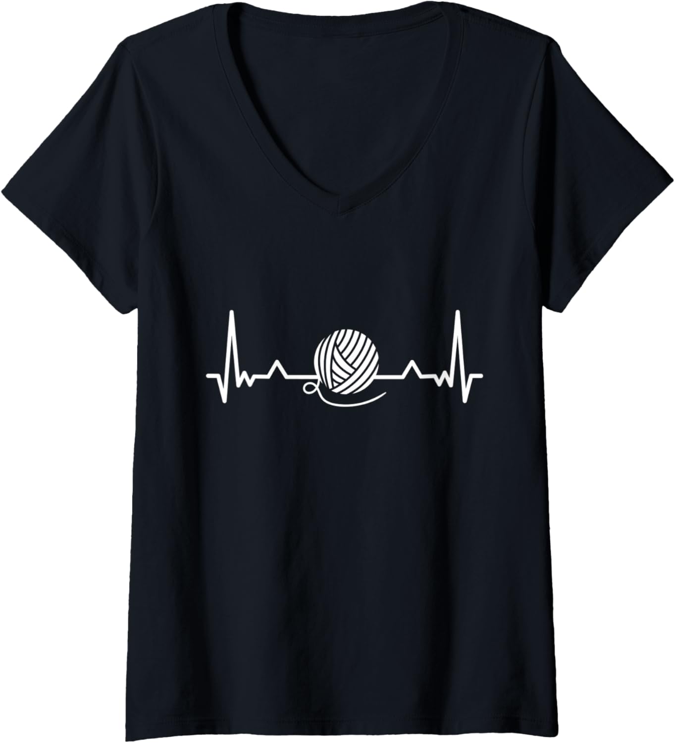 Womens Knitting Heartbeat Wool Yarn Crocheting Gift V-Neck