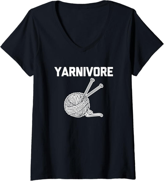 Womens Yarnivore T-Shirt funny saying novelty yarn crochet knitting V-Neck