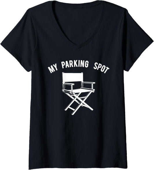 Womens Funny Film Chair My Parking Spot Filmmaker V-Neck
