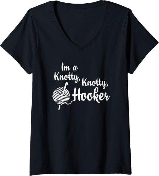 Womens Crochet Knotty Hooker Crocheting Yarn Gift V-Neck