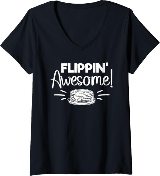 Womens Flippin' Awesome! Pancake Maker V-Neck