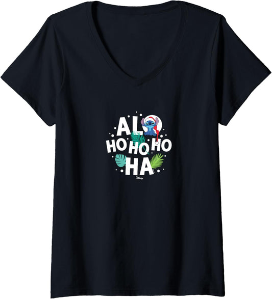Womens Lilo & Stitch - Alo Ho Ho Ho Ha V-Neck