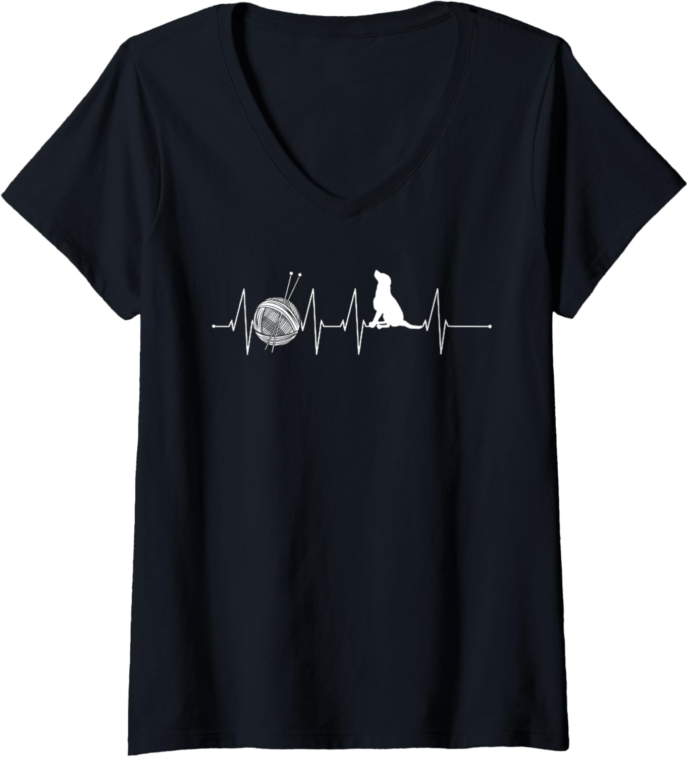 Womens Crochet Crocheting Yarn Knitting Heartbeat V-Neck