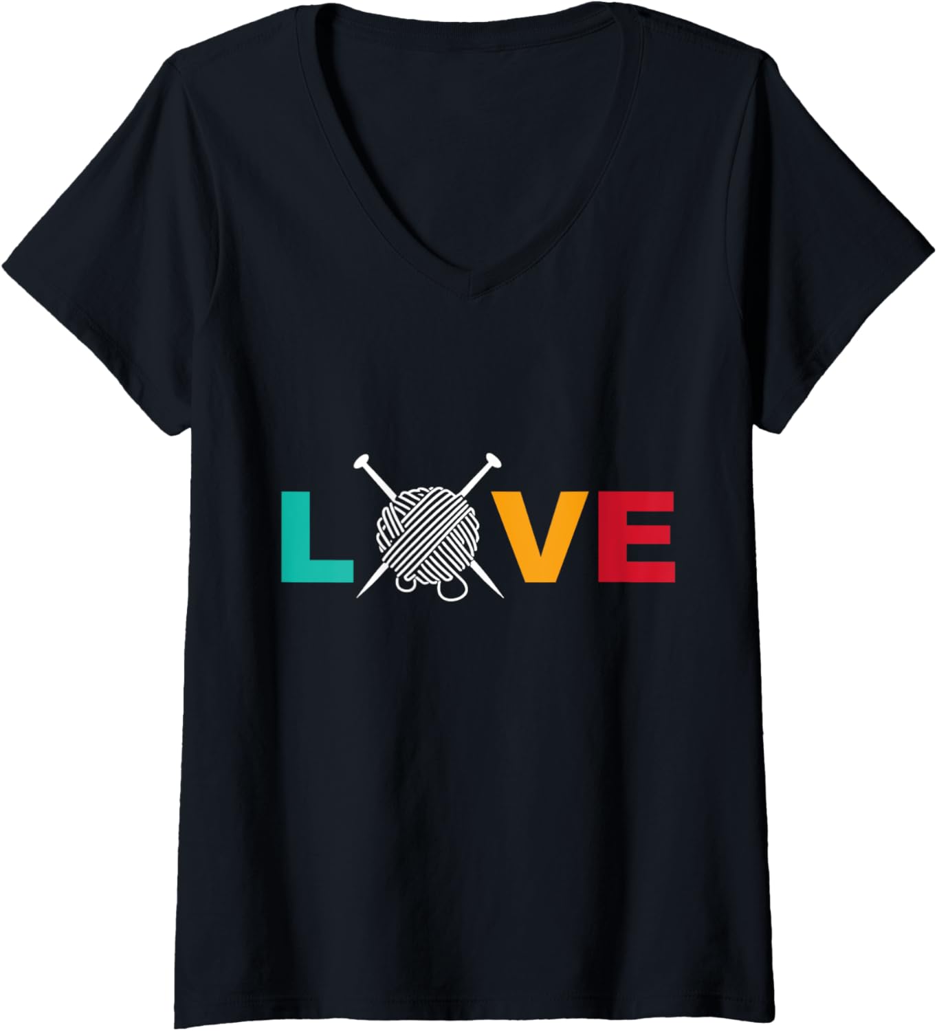 Womens Knitting & Crochet T-Shirt Love Yarn with Needles Crafting V-Neck