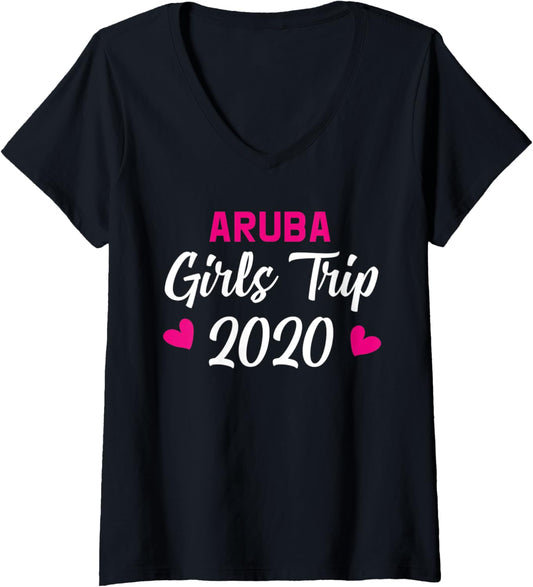 Womens Aruba Girls Trip 2020 Tee Gift Bachelorette Farewell V Neck