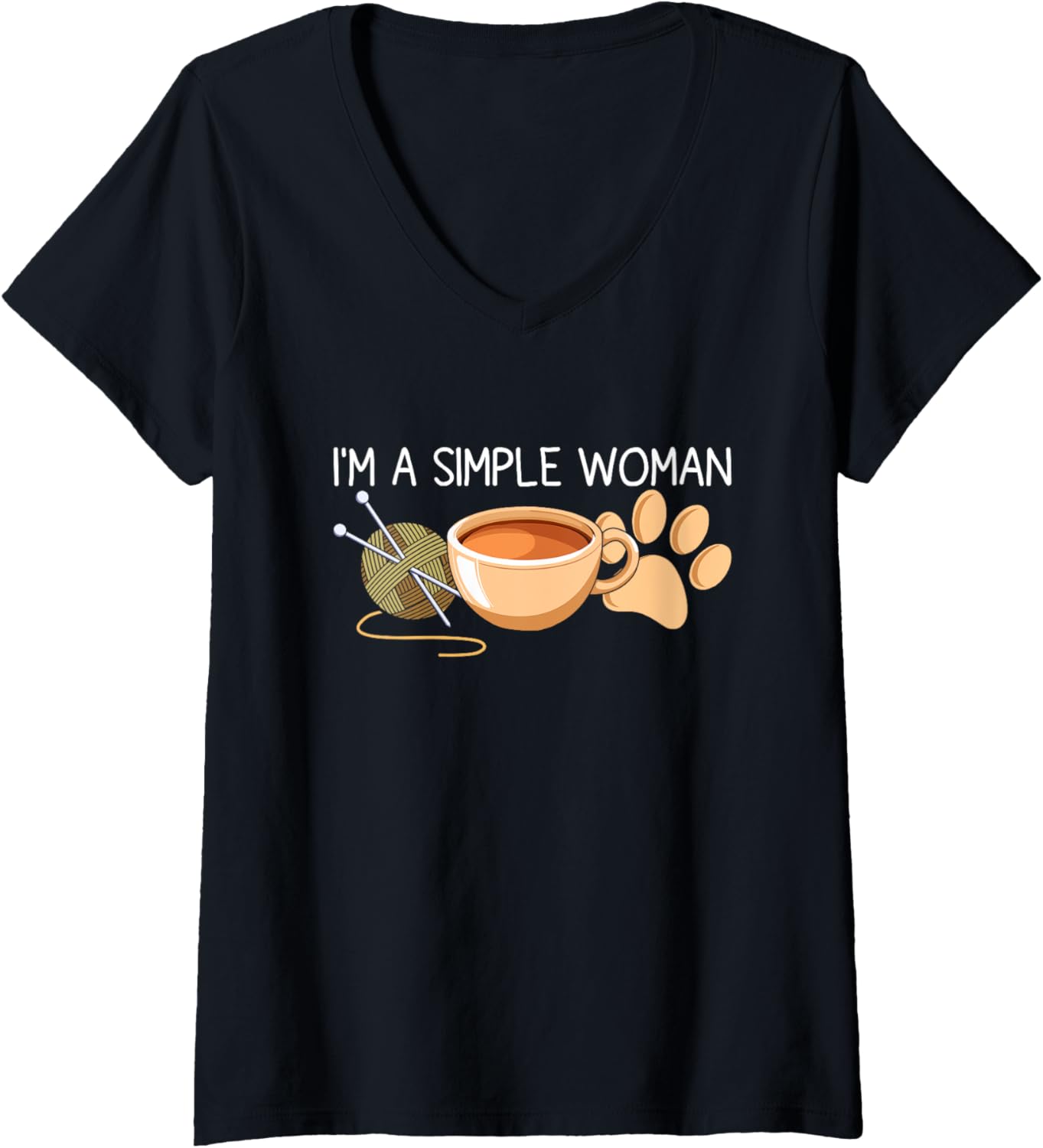 Womens Funny Knitting Knitters Women Yarn Dog Owner Coffee Lover V-Neck