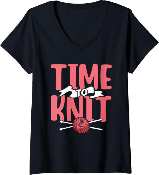 Time To Knit Knitter Hobby Yarn Knitting V-Neck