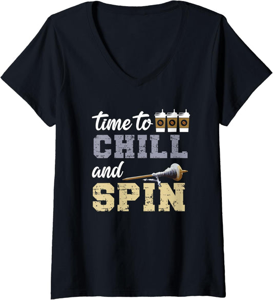 Womens Time to Chill and Spin Fiber Hand Spinning V-Neck