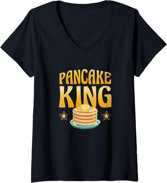 Womens Pancake King Pancake Syrup Foodie Pancake Maker V-Neck