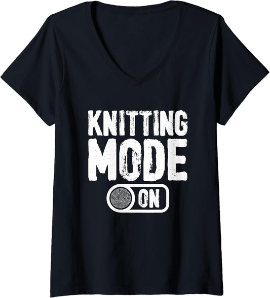 Womens Knitting Mode On Yarn Enthusiast V-Neck