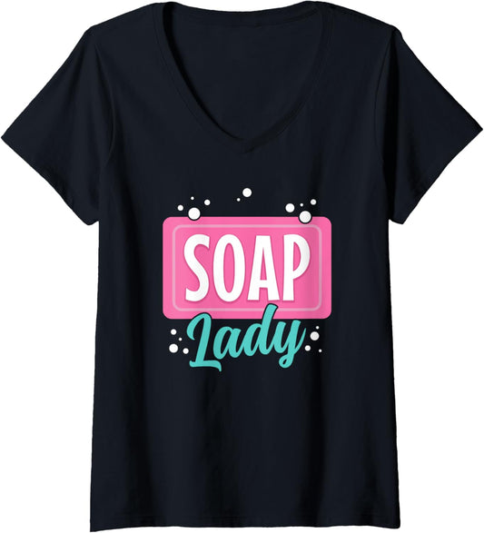 Womens Soap Lady Funny Soap Maker V-Neck