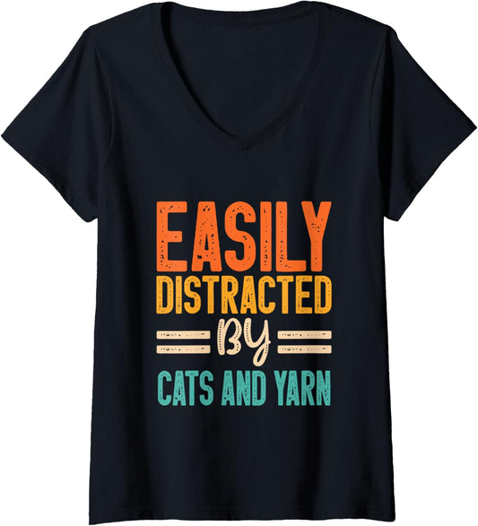 Easily Distracted By Cats and Yarn V-Neck