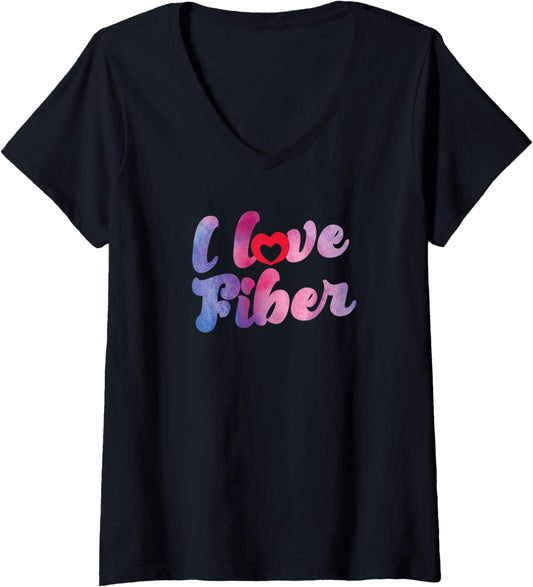 Womens I love fiber Handspinning Wool Fiber for spinning Yarn V-Neck