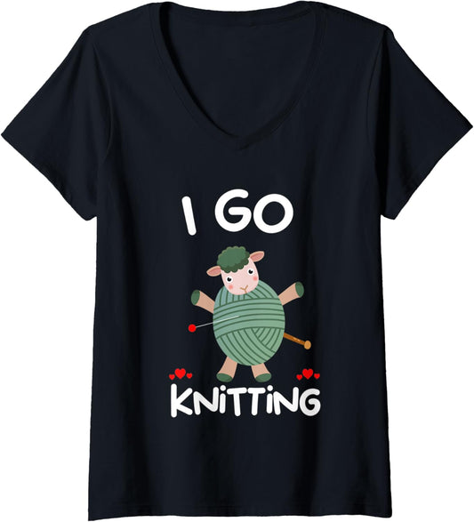 Womens I Go Knitting Funny Yarn For Knitting And Crocheting V-Neck