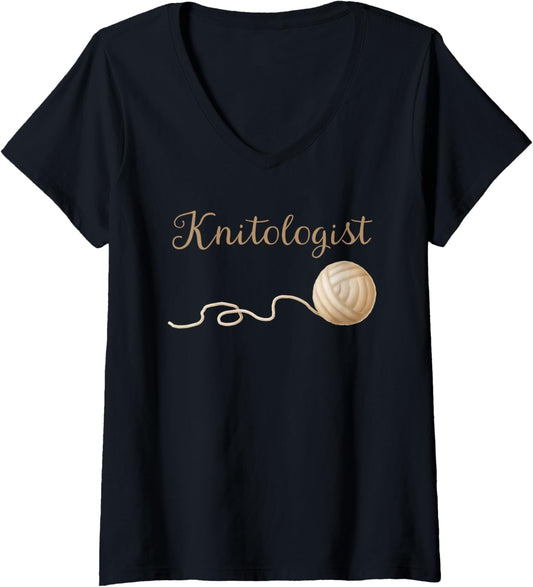 Womens Sewing Yarn Knitting Knitter Knitologist V-Neck