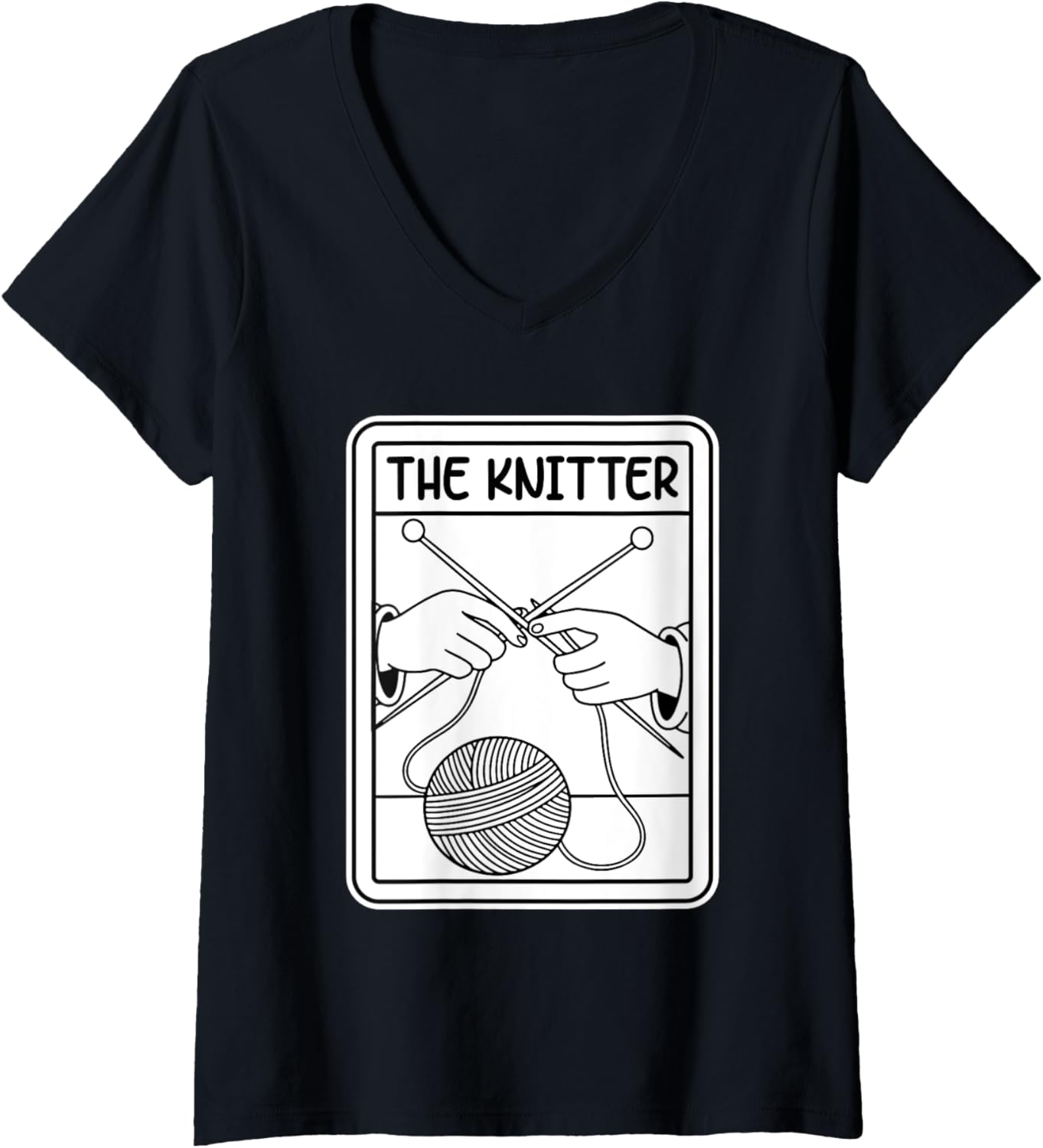 Womens The Knitter Design with Yarn and Needles V-Neck