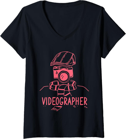 Womens Videographer Instructing Videography Filmmaker V-Neck