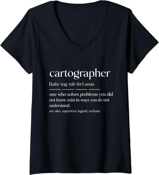 Womens Funny Cartographer Noun Map Maker V-Neck