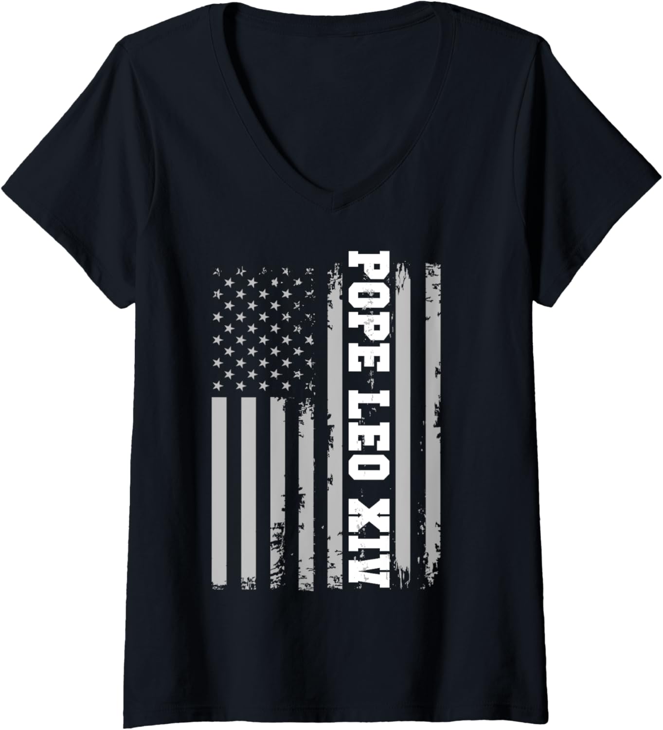 Womens Pope Leo Xiv 14Th First American Pope Usa Flag Vintage V Neck