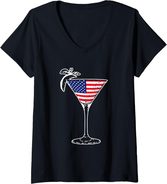 Womens July 4Th Usa American Flag Funny Gift Cocktail Martini V Neck