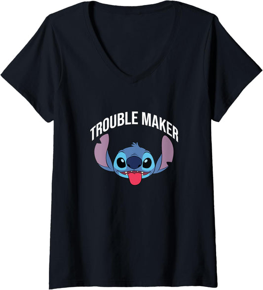 Disney Lilo & Stitch Trouble Maker Stitch Big Face Portrait V-Neck