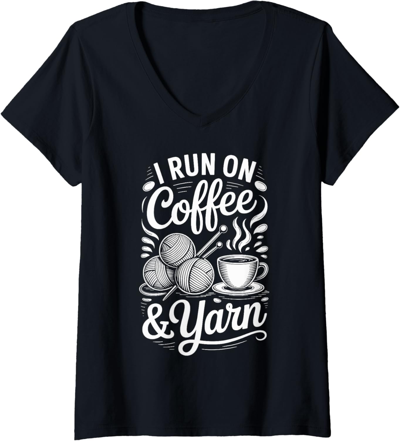 Womens I Run On Coffee And Yarn Funny Knitting Knitter V-Neck