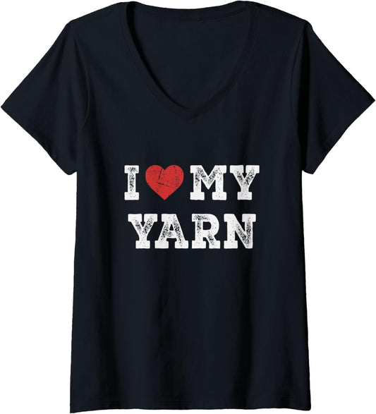 Womens I Love My Yarn - I Heart My Yarn Funny V-Neck
