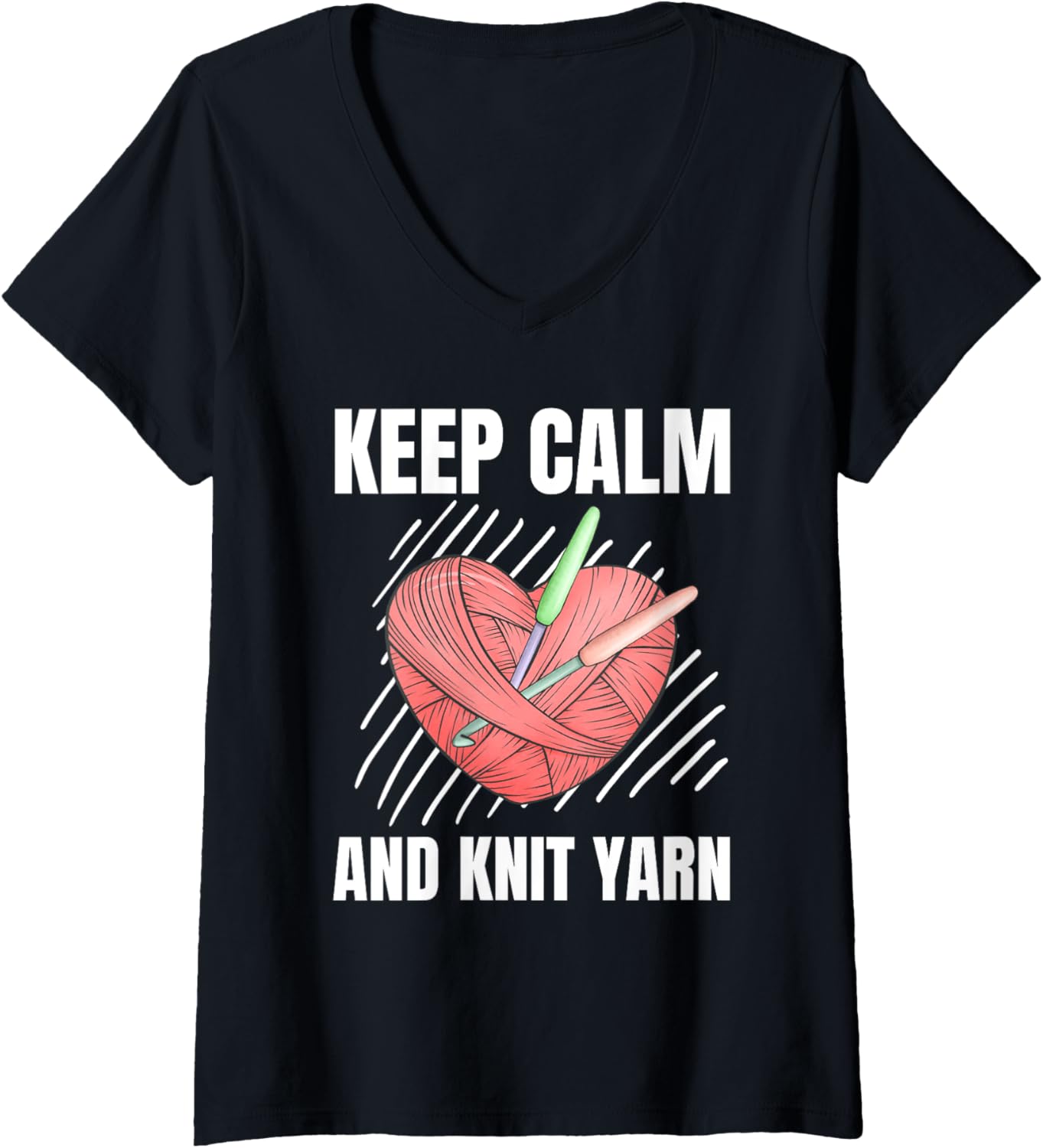 Womens Keep Calm Knit Yarn Vintage Grunge Knitting Lover V-Neck