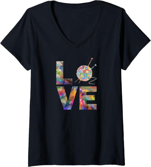 Womens Knitter gift Knitting, Crochet Love Yarn Patterns stitches V-Neck