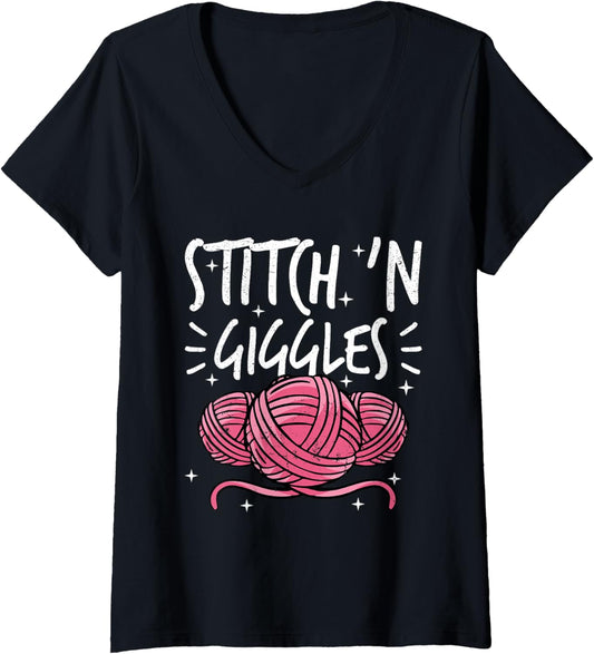 Womens Stitch 'n Giggles Knitter Yarn Women Knitting V-Neck