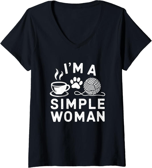 Womens Cute Yarn Crocheting Knitting V-Neck