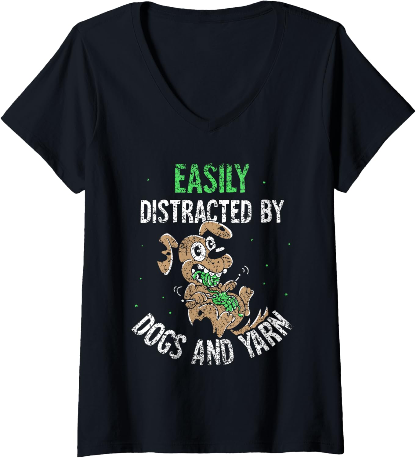 Easily Distracted By Dogs And Yarn Knitter Knit Knitting V-Neck