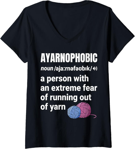 Womens Ayarnophobic Funny Knitting Knitter Yarn V-Neck