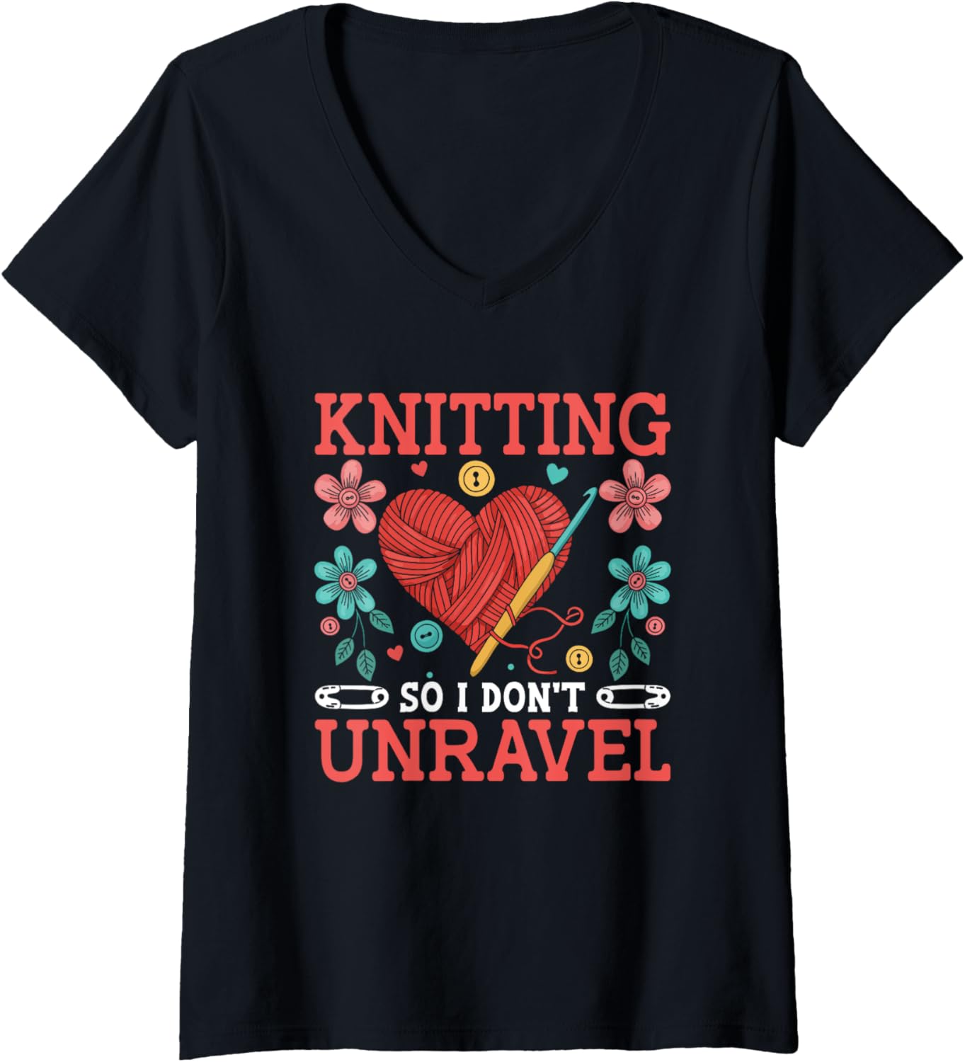 Womens Knitting So I Don't Unravel Heart Yarn Art V-Neck