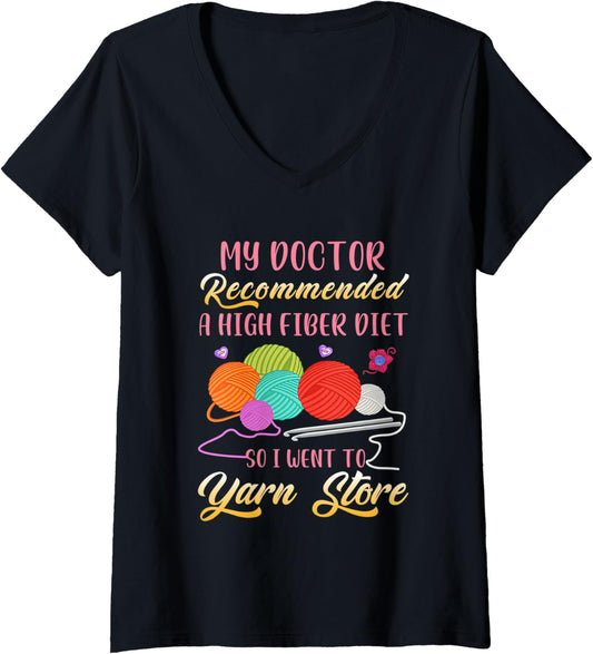Womens My Doctor Recommended A High Fiber Diet Yarn Store V-Neck