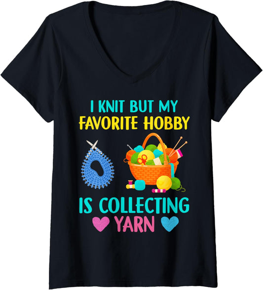 Womens Funny Crochet Yarn Lover Favorite Hobby Is Collecting Yarn V-Neck