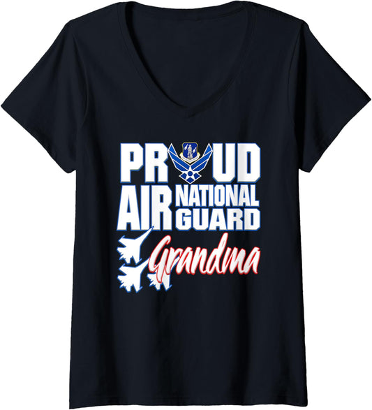 Womens Proud Air National Guard Grandma Usa Grandparents Day Women V Neck