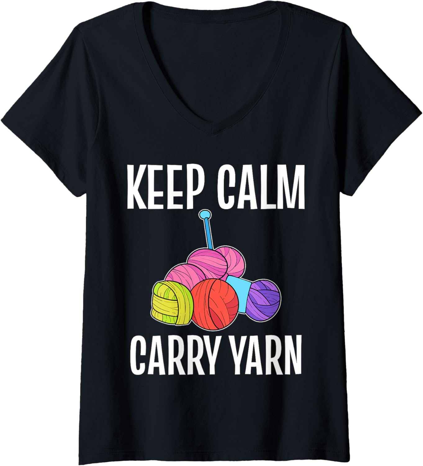 Womens Keep Calm Carry Yarn Crochet Maker V-Neck