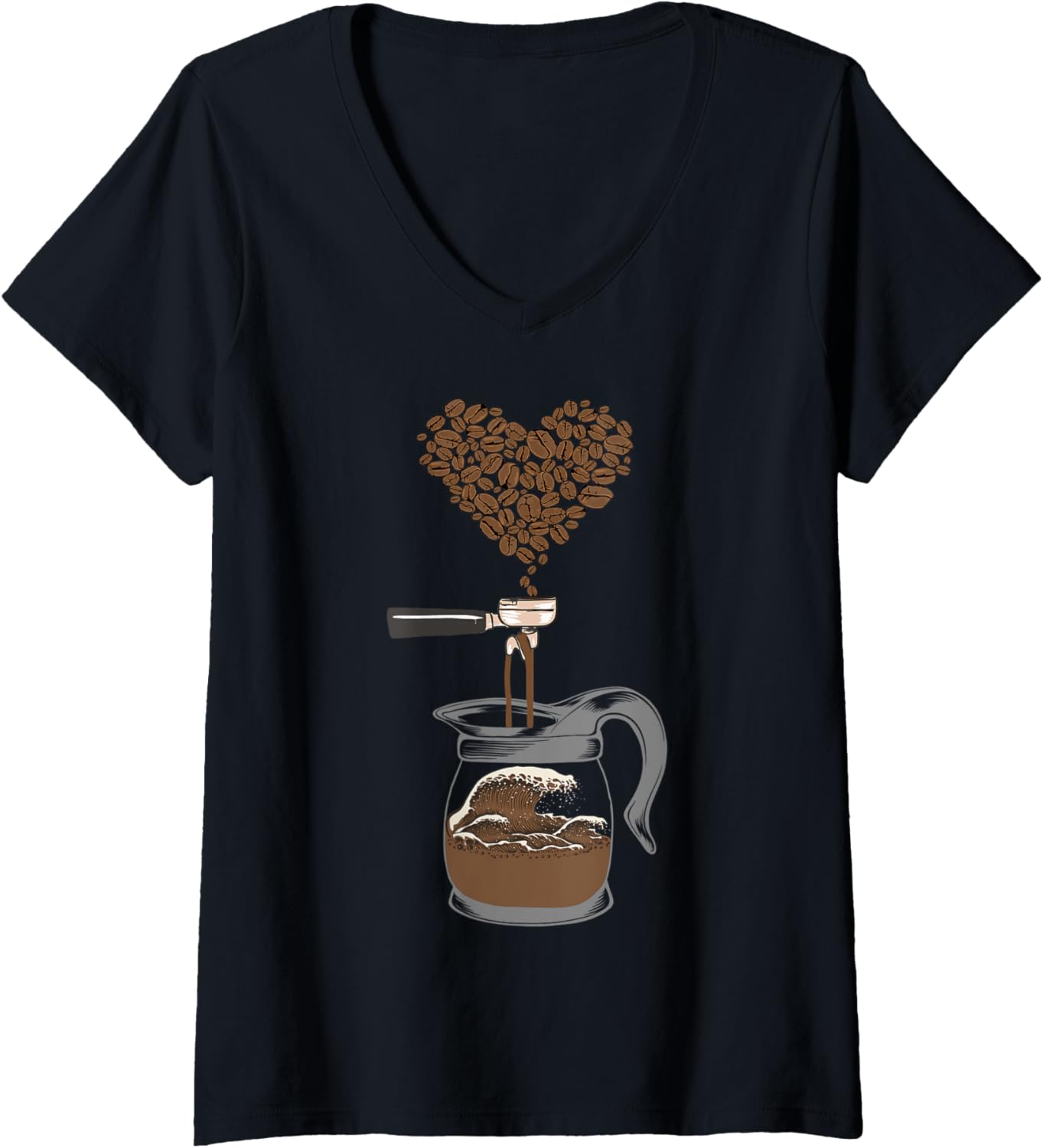 Womens Barista Wave Coffee Beans Vintage Art For Coffeemaker V-Neck