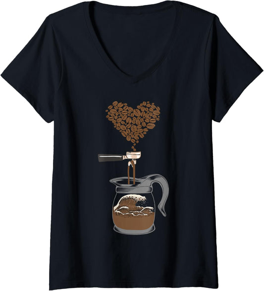Womens Barista Wave Coffee Beans Vintage Art For Coffeemaker V-Neck