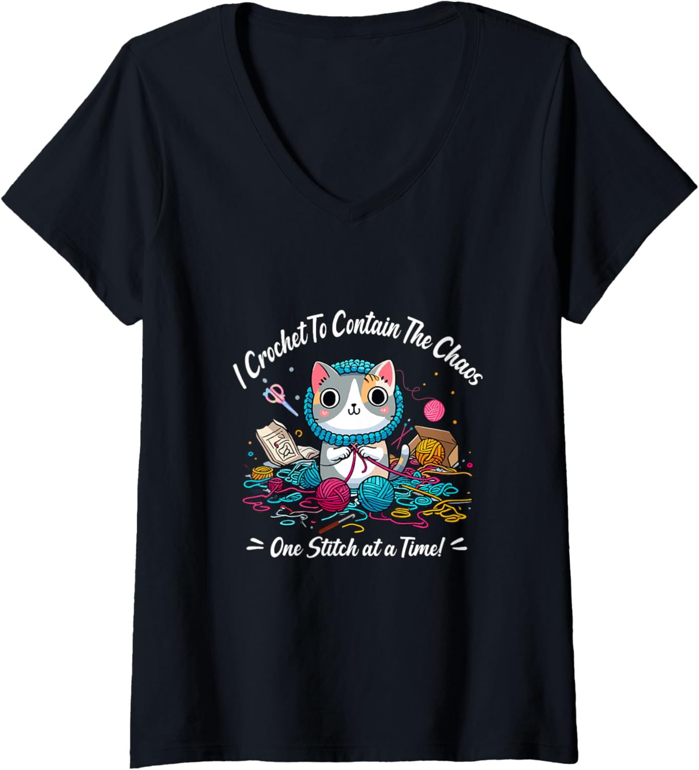 Womens Funny Crochet Graphic Theme Tee Shirts Yarn Crochet Lover V-Neck