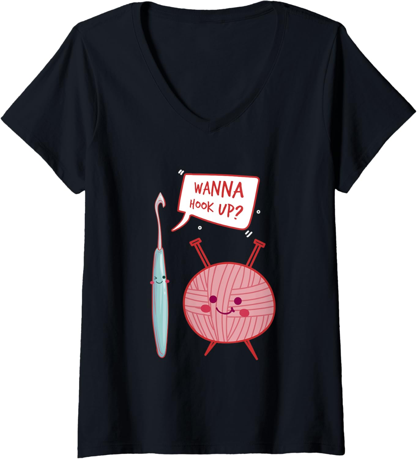 Womens WAnna Hook Up Darning Hook Knitting Knitter Thread Yarn V-Neck