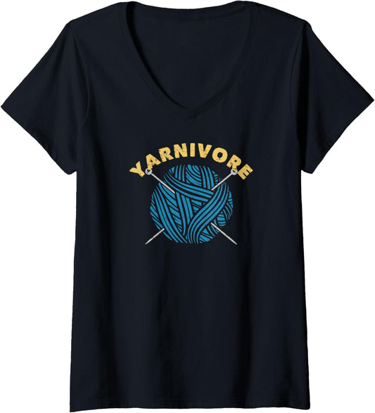 Womens Knitting Crocheting Yarnivore Yarn Lover Funny Gift V-Neck