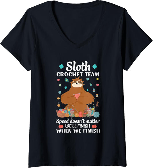 Womens Funny sloth lazy crafter cross stitch yarn women needle V-Neck