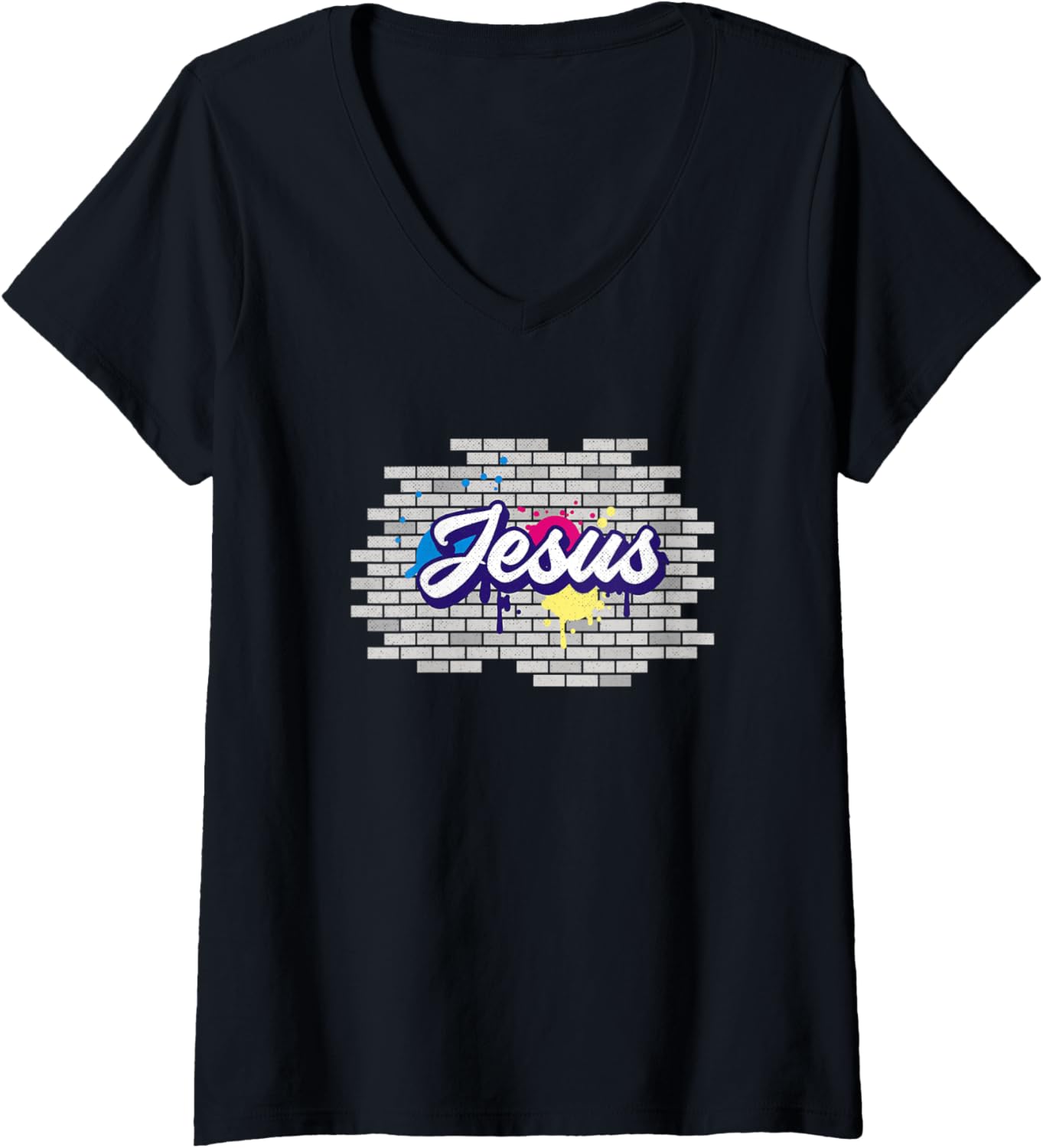 Womens Jesus Christ Brick Wall Art Religious Christian V Neck