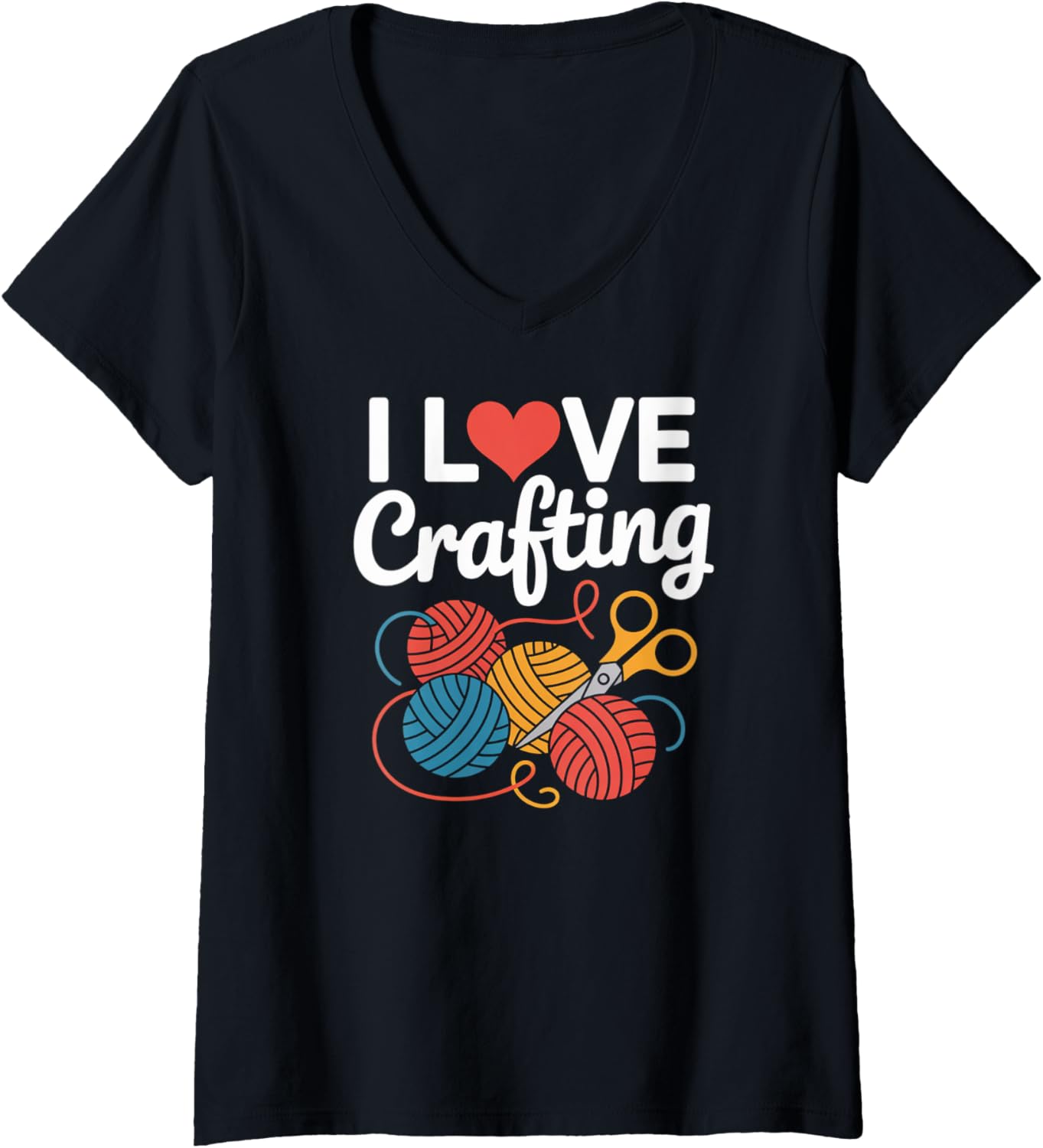 Womens I Love Crafting Yarn Scissors Enthusiast V-Neck