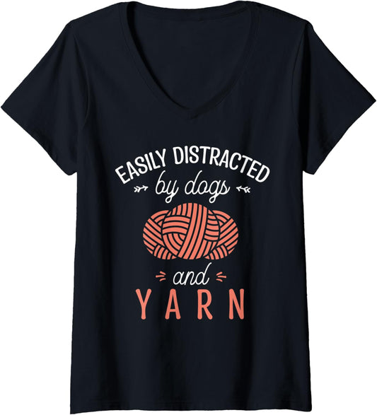 Womens Crocheter Pet Owner Knitter Dog Lover Animal Yarn Knitting V-Neck